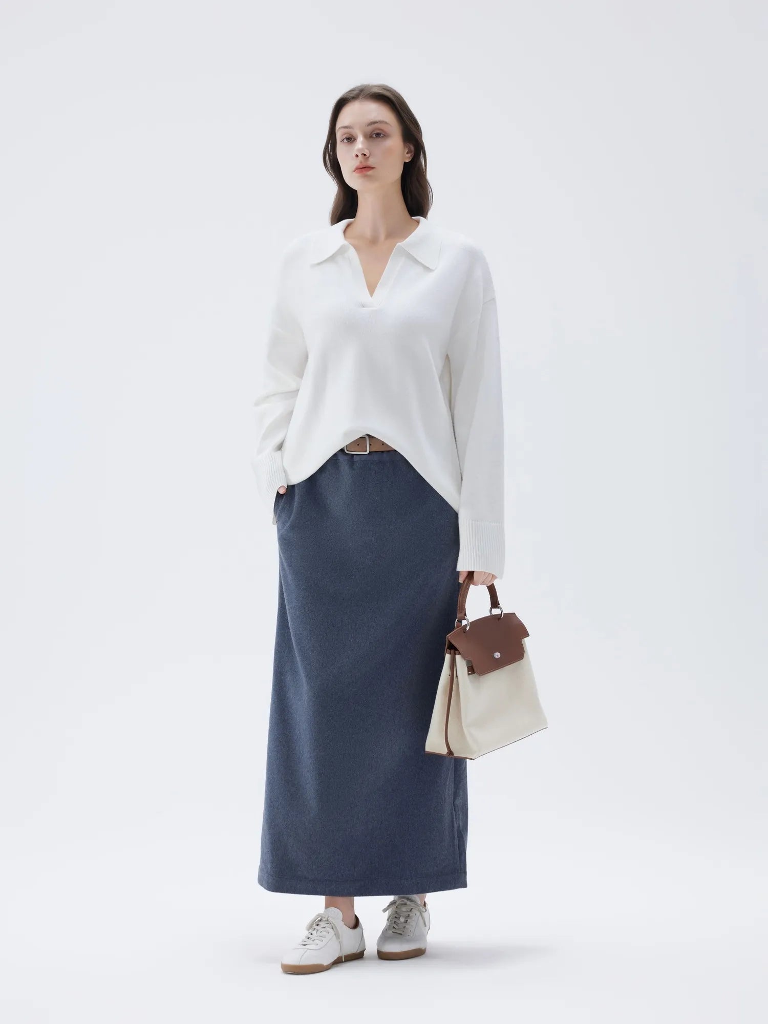 SUUKSESS Women Cashmere Oversized V Neck Pullover Sweaters Long Sleeve Collared Knit Jumper Tops-SUUKSESS-SUUKSESS