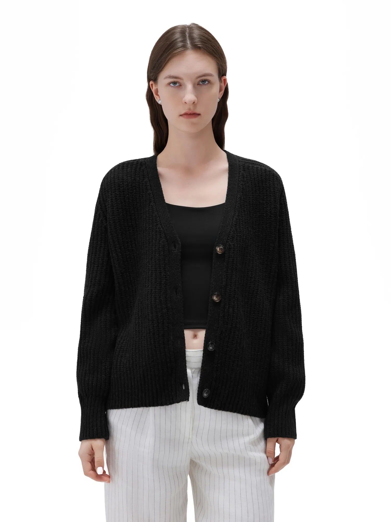 SUUKSESS Women Long Sleeve Button Down Short Cardigan 2025 Fall Loose Open Front Knit Sweater-SUUKSESS-SUUKSESS