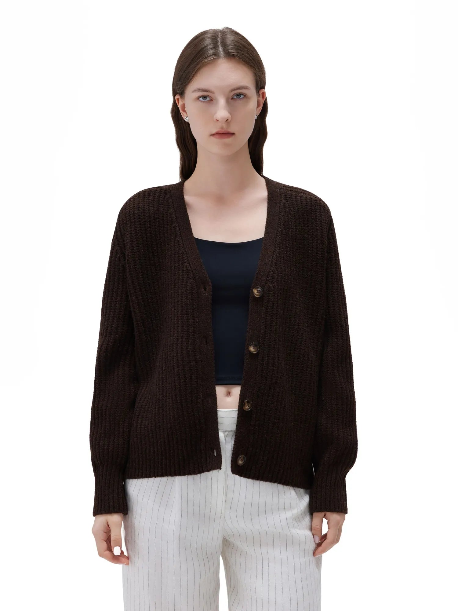 SUUKSESS Women Long Sleeve Button Down Short Cardigan 2025 Fall Loose Open Front Knit Sweater-SUUKSESS-SUUKSESS