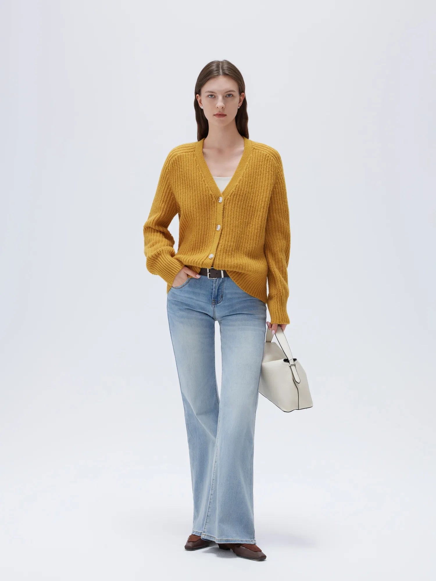 SUUKSESS Women Long Sleeve Button Down Short Cardigan 2025 Fall Loose Open Front Knit Sweater-SUUKSESS-Yellow-XS-SUUKSESS