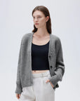 SUUKSESS Women Long Sleeve Button Down Short Cardigan 2025 Fall Loose Open Front Knit Sweater-SUUKSESS-Gray-XS-SUUKSESS