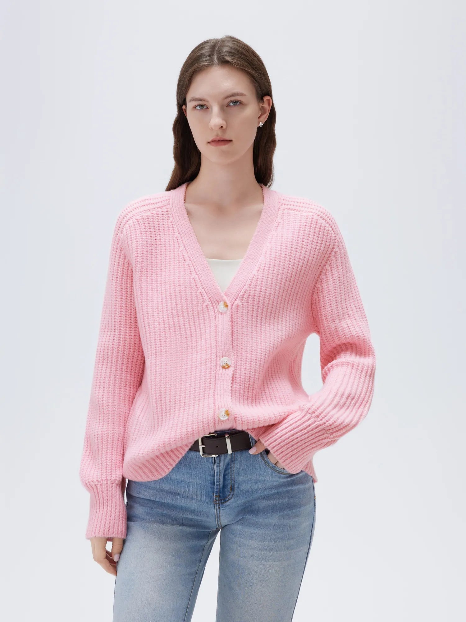 SUUKSESS Women Long Sleeve Button Down Short Cardigan 2025 Fall Loose Open Front Knit Sweater-SUUKSESS-Light Pink-XS-SUUKSESS