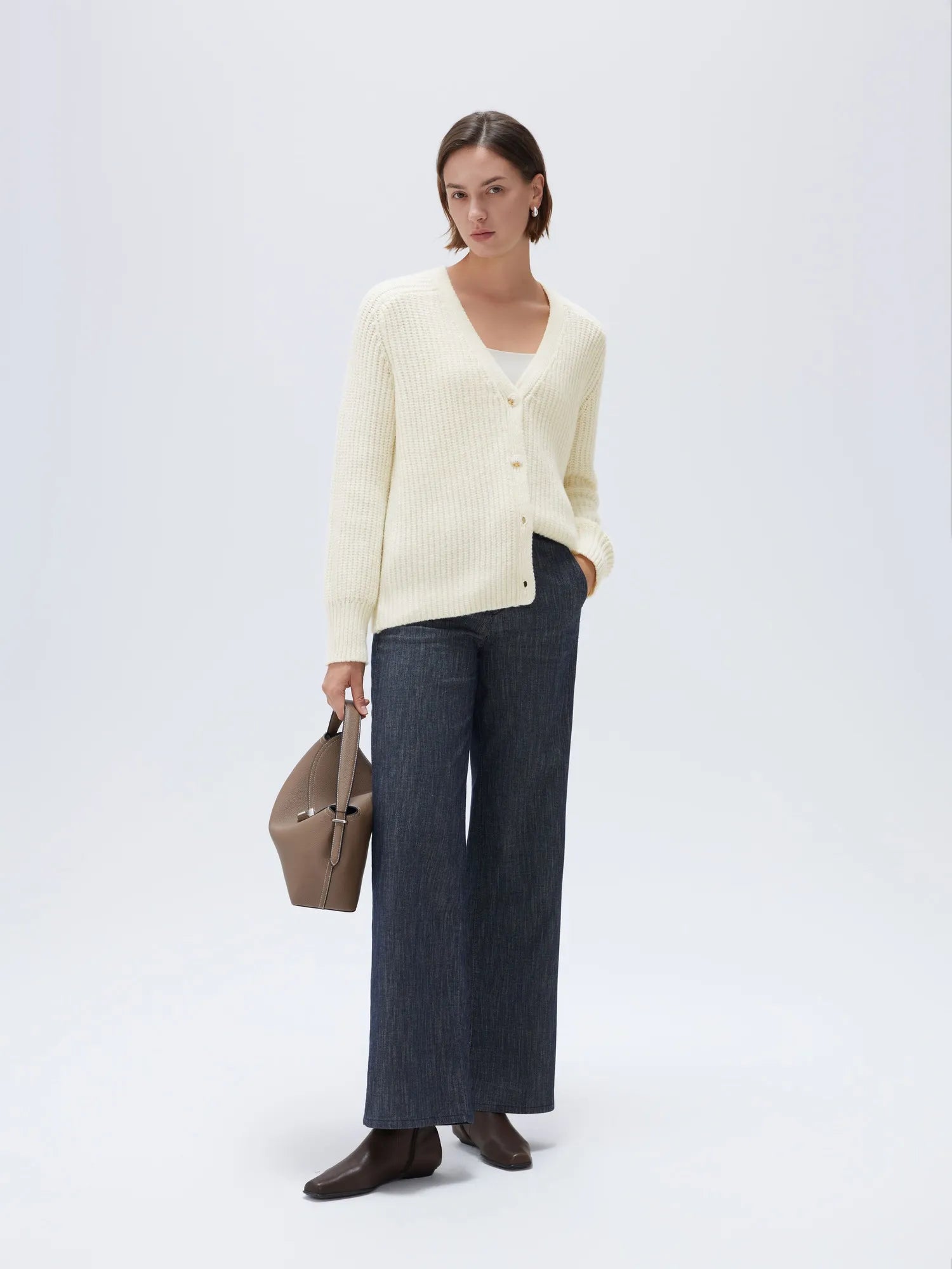SUUKSESS Women Long Sleeve Button Down Short Cardigan 2025 Fall Loose Open Front Knit Sweater-SUUKSESS-White-XS-SUUKSESS