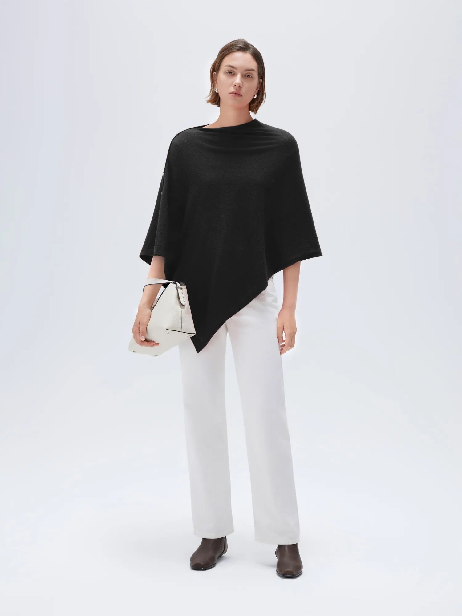 SUUKSESS Women Cashmere Knit Poncho Shrug Bolero Lightweight Shawl Wraps Pullover Sweater-SUUKSESS-Black-SUUKSESS