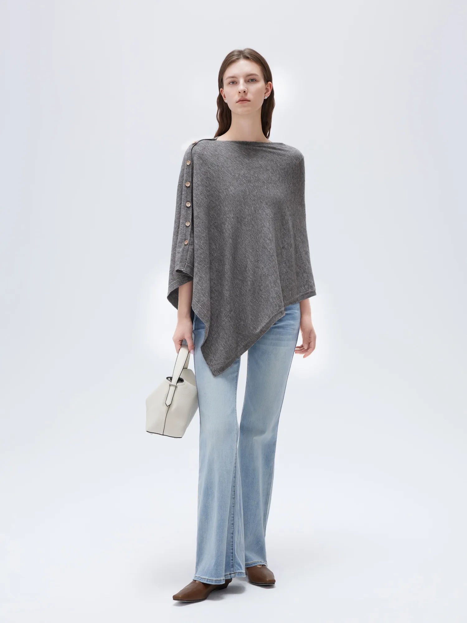 SUUKSESS Women Cashmere Knit Poncho Shrug Bolero Lightweight Shawl Wraps Pullover Sweater-SUUKSESS-Gray-SUUKSESS