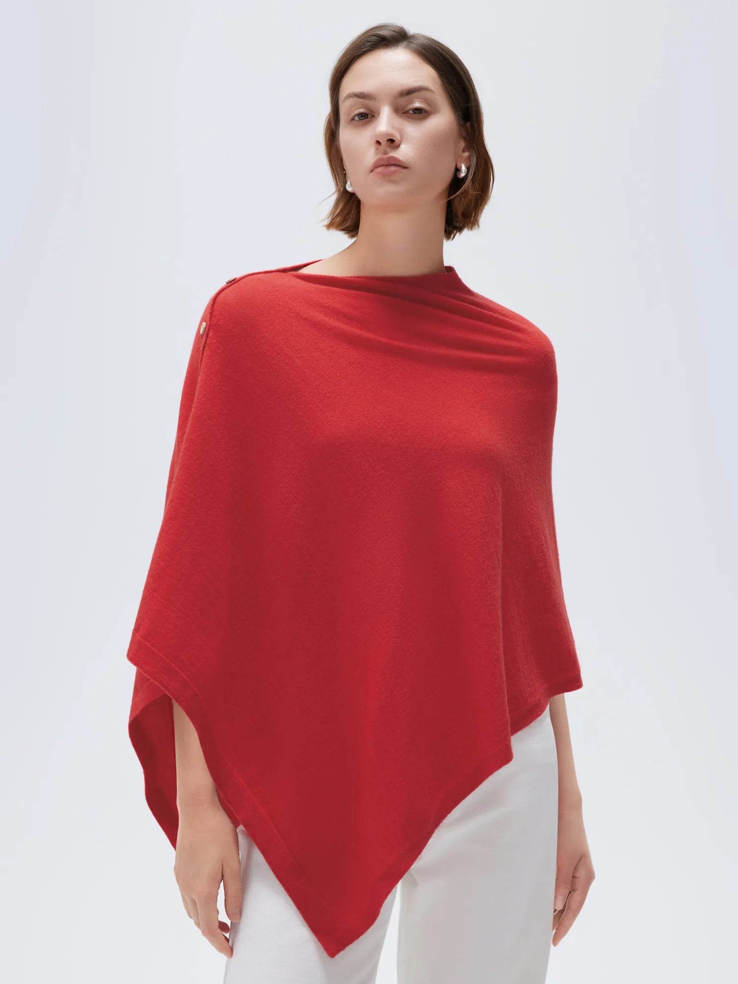 SUUKSESS Women Cashmere Knit Poncho Shrug Bolero Lightweight Shawl Wraps Pullover Sweater-SUUKSESS-Red-SUUKSESS