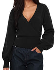 Wool V Neck Wrap Sweater - Long Sleeve-SUUKSESS-Black-XS-SUUKSESS