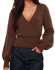 Wool V Neck Wrap Sweater - Long Sleeve-SUUKSESS-SUUKSESS