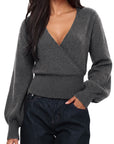 Wool V Neck Wrap Sweater - Long Sleeve-SUUKSESS-SUUKSESS