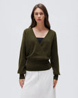 Wool V Neck Wrap Sweater - Long Sleeve-SUUKSESS-Green-XS-SUUKSESS