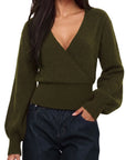Wool V Neck Wrap Sweater - Long Sleeve-SUUKSESS-SUUKSESS