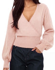 Wool V Neck Wrap Sweater - Long Sleeve-SUUKSESS-SUUKSESS