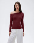 Fall Off the Shoulder Soft Sweater-SUUKSESS-Wine-XS-SUUKSESS
