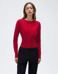 Cashmere Crewneck waistband Cardigan Sweater-SUUKSESS-Red-XS-SUUKSESS