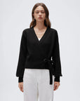 Wool V Neck Tie Waist Sweater - Long Sleeve-SUUKSESS-Black-XS-SUUKSESS