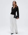 Wool V Neck Tie Waist Sweater - Long Sleeve-SUUKSESS-SUUKSESS