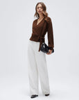 Wool V Neck Tie Waist Sweater - Long Sleeve-SUUKSESS-SUUKSESS