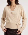 Wool V Neck Tie Waist Sweater - Long Sleeve-SUUKSESS-SUUKSESS