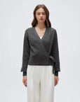 Wool V Neck Tie Waist Sweater - Long Sleeve-SUUKSESS-Grey-XS-SUUKSESS