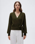 Wool V Neck Tie Waist Sweater - Long Sleeve-SUUKSESS-Green-XS-SUUKSESS