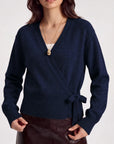 Wool V Neck Tie Waist Sweater - Long Sleeve-SUUKSESS-SUUKSESS