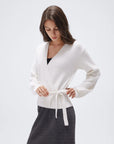 Wool V Neck Tie Waist Sweater - Long Sleeve-SUUKSESS-SUUKSESS