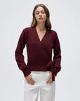 Wool V Neck Tie Waist Sweater - Long Sleeve-SUUKSESS-SUUKSESS
