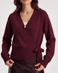 Wool V Neck Tie Waist Sweater - Long Sleeve-SUUKSESS-SUUKSESS