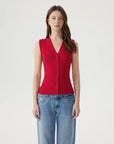 Button Down V Neck Sleeveless Tank Tops Sweater Vest-SUUKSESS-Red-XS-SUUKSESS