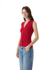 Button Down V Neck Sleeveless Tank Tops Sweater Vest-SUUKSESS-SUUKSESS