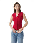 Button Down V Neck Sleeveless Tank Tops Sweater Vest-SUUKSESS-SUUKSESS