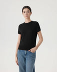 Cashmere Silk Blend Crew Neck Spring Sweater - Short Sleeve-SUUKSESS-Black-XS-SUUKSESS