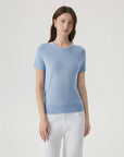 Cashmere Silk Blend Crew Neck Spring Sweater - Short Sleeve-SUUKSESS-Sky Blue-XS-SUUKSESS