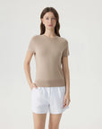Cashmere Silk Blend Crew Neck Spring Sweater - Short Sleeve-SUUKSESS-Terra-XS-SUUKSESS