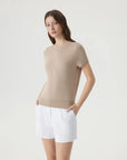 Cashmere Silk Blend Crew Neck Spring Sweater - Short Sleeve-SUUKSESS-SUUKSESS