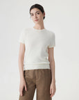 Cashmere Silk Blend Crew Neck Spring Sweater - Short Sleeve-SUUKSESS-White-XS-SUUKSESS