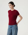 Cashmere Silk Blend Crew Neck Spring Sweater - Short Sleeve-SUUKSESS-SUUKSESS