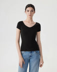 Cashmere Silk Blend V Shirts Sweater - Short Sleeve-SUUKSESS-Black-XS-SUUKSESS