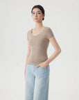 Cashmere Silk Blend V Shirts Sweater - Short Sleeve-SUUKSESS-SUUKSESS