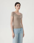 Cashmere Silk Blend V Shirts Sweater - Short Sleeve-SUUKSESS-SUUKSESS