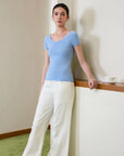 Cashmere Silk Blend V Shirts Sweater - Short Sleeve-SUUKSESS-SUUKSESS