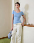 Cashmere Silk Blend V Shirts Sweater - Short Sleeve-SUUKSESS-SUUKSESS
