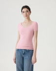Cashmere Silk Blend V Shirts Sweater - Short Sleeve-SUUKSESS-SUUKSESS