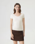 Cashmere Silk Blend V Shirts Sweater - Short Sleeve-SUUKSESS-White-XS-SUUKSESS