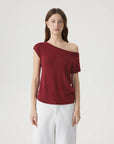 Blend Off The Shoulder Tops Silk Cashmere-SUUKSESS-Wine-XS-SUUKSESS