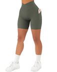 Crossover Sculpt Biker Shorts-Army Green-Suuksess Women's Shorts for Running, Sports, Hiking - Lululemon Dupe, Gymshark Dupe, Fabletics Dupe
