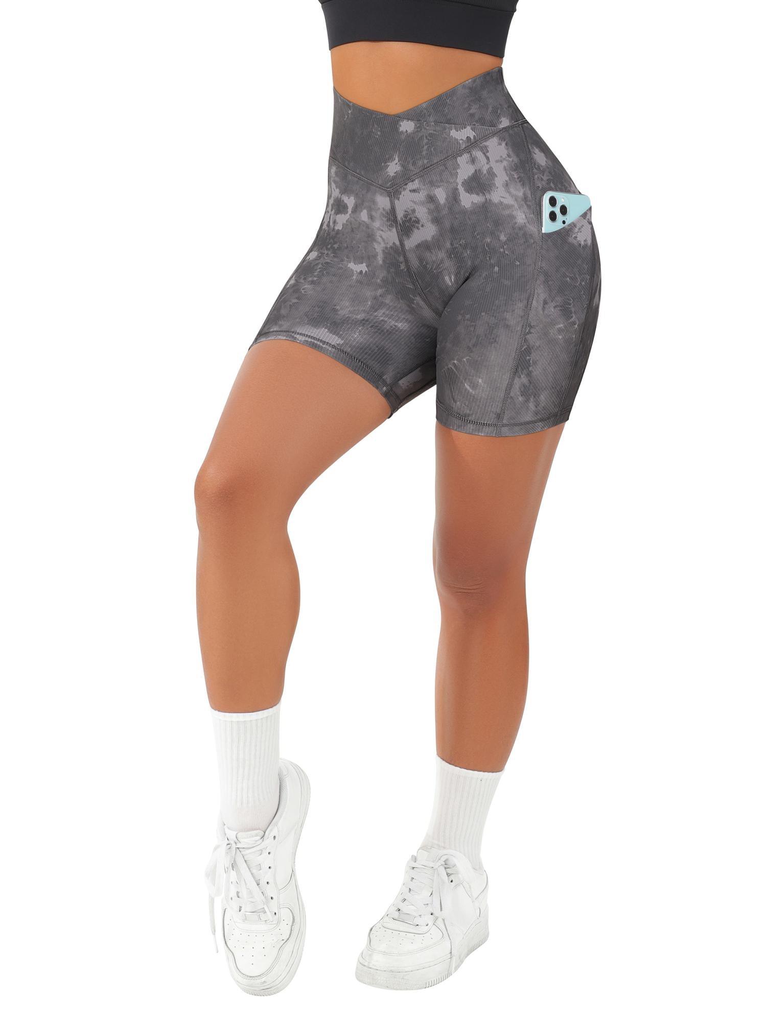 Crossover Sculpt Biker Shorts-Black Tie Dye-Suuksess Women's Shorts for Running, Sports, Hiking - Lululemon Dupe, Gymshark Dupe, Fabletics Dupe