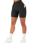 Crossover Sculpt Biker Shorts-Black-Suuksess Women's Shorts for Running, Sports, Hiking - Lululemon Dupe, Gymshark Dupe, Fabletics Dupe
