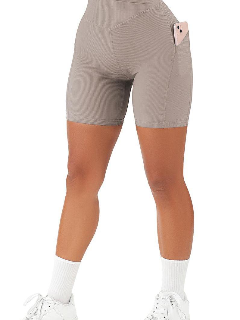 Crossover Sculpt Biker Shorts-Khaki-Suuksess Women's Shorts for Running, Sports, Hiking - Lululemon Dupe, Gymshark Dupe, Fabletics Dupe