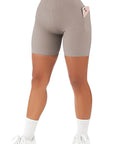 Crossover Sculpt Biker Shorts-Khaki-Suuksess Women's Shorts for Running, Sports, Hiking - Lululemon Dupe, Gymshark Dupe, Fabletics Dupe